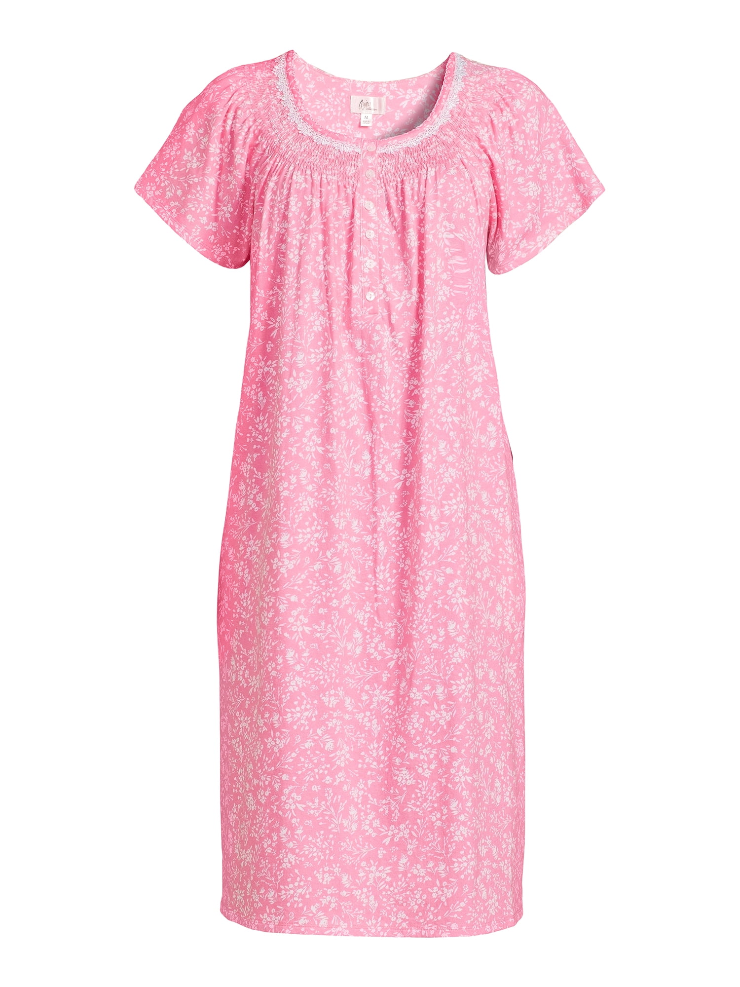 Aria Women's and Women's Plus Scoop Neck Henley Nightgown, 40” 