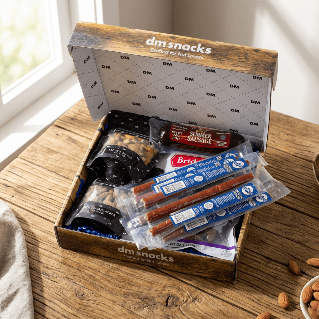 Damn Man Deluxe Beef & Brews Snack Box - 12 Pc Gourmet Gift - Meat Stick & Nuts