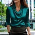 thumbnail image 2 of Womens Tops Elegant Cowl Neck 3/4 Sleeve Satin Work Blouse Spring Summer Shirts for Women Black Xl, 2 of 6