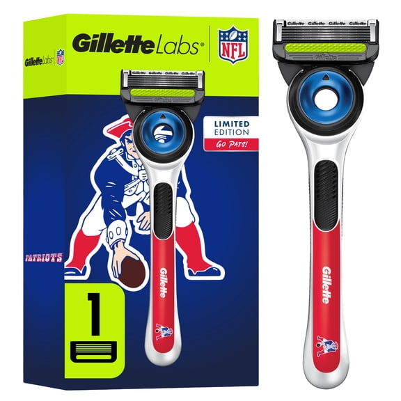 Gillette Labs Official Patriots Licensed Razor for Men, Perfect for Game Day Grooming, Gillette Labs with Exfoliating Bar, 1 Handle, 1 Blade Refill