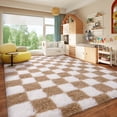 thumbnail image 4 of ZENELESS 8x10 Fluffy Rug for Living Room,Checkered Shaggy Soft Anti-Skid High Pile Carpet for Boys Girls Teen Room Dorm Home Decor,Creamy White and Camel, 4 of 7