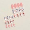 thumbnail image 3 of 24 Pcs Christmas False Nails - Pink and White Almond French Press on Nails Pattern with Cute Little Elk - Almond Medium Stick on Nails with Glue Stick, 3 of 5