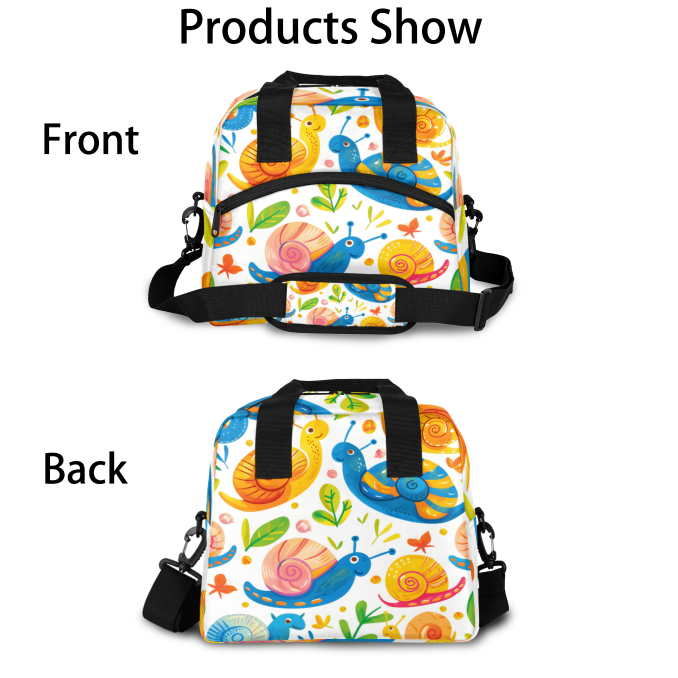 Herdesigns Snails Insulated Lunch Bag for Women Men Adults Large Reusable Lunch Box Cute Snails Leakproof Cooler Tote Bags with Adjustable Shoulder Strap