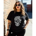thumbnail image 3 of Women's Graphic T-Shirt Black L Women's Tops Skull Head with Cats Crew Neck Short Sleeve Shirts for Women, 3 of 3