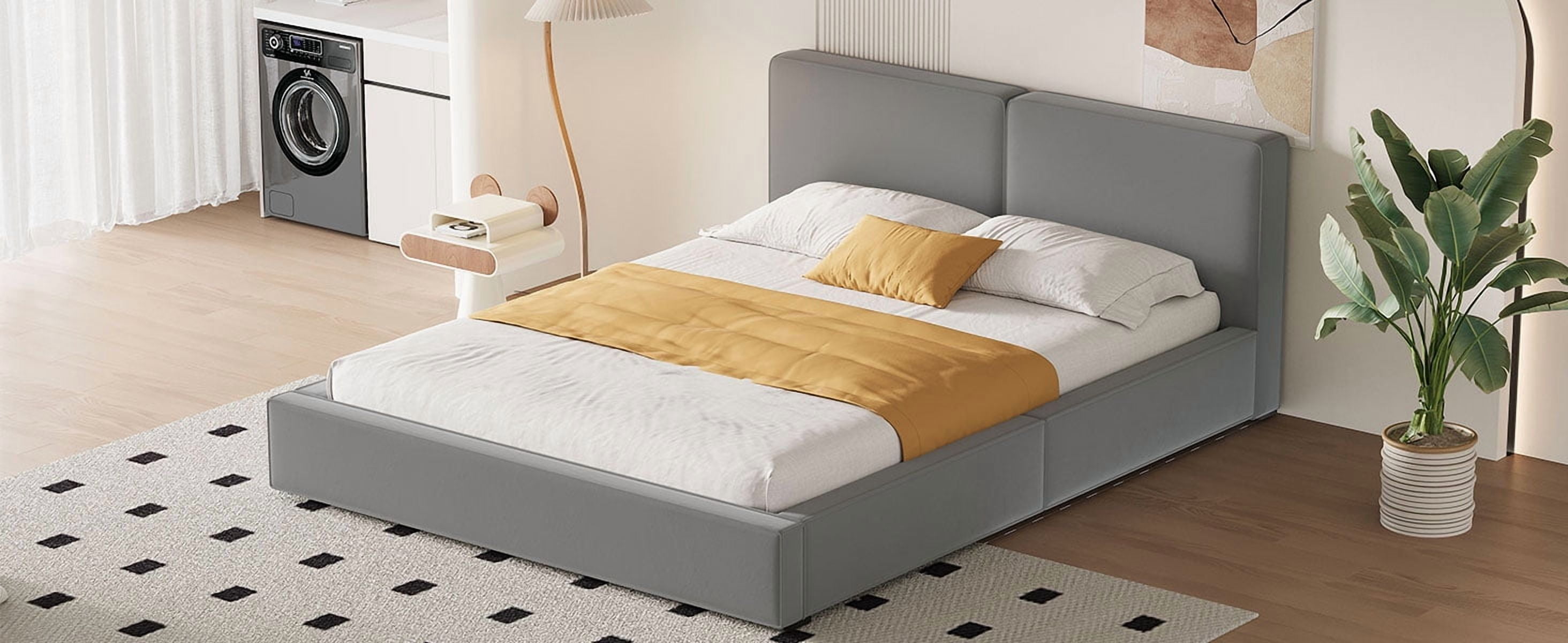 DreamBuck Queen Size Upholstered Platform Bed Frame with Velvet Headboard and Wood Slats Support, Modern Platform Bed for Adults, , Platform Bed for Bedroom, Grounded Bed, No Box Spring Needed