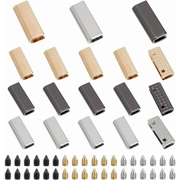 18pcs Purse Decorative Clip Buckles 1 Inch Wide Metal Leather Belt End Tips Buckle Handbag Edge Cover Buckles Webbing Zipper End Stopper for DIY Sewing Craft Bag Making Accessories 3 Colors