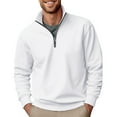 thumbnail image 2 of KaLI_Store Quarter Zip Sweatshirts for Men Long Sleeve Fleece Pullover Lightweight Casual Stand Collar Fall Tops Outdoor Warm Sweatshirts White,S, 2 of 5
