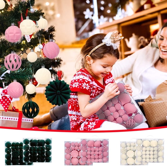 48 Pcs Velvet Flocked Christmas Balls,Shatterproof Ornaments with Multi-Size Multi-Style Designs,Hanging Baubles for Christmas Tree,Wreath & Holiday Home Decor,Green