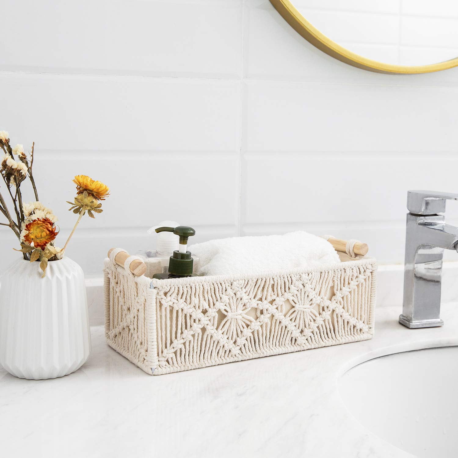 Ivory Woven Cotton Storage Baskets Set of 2 Multi-Use Home Organization