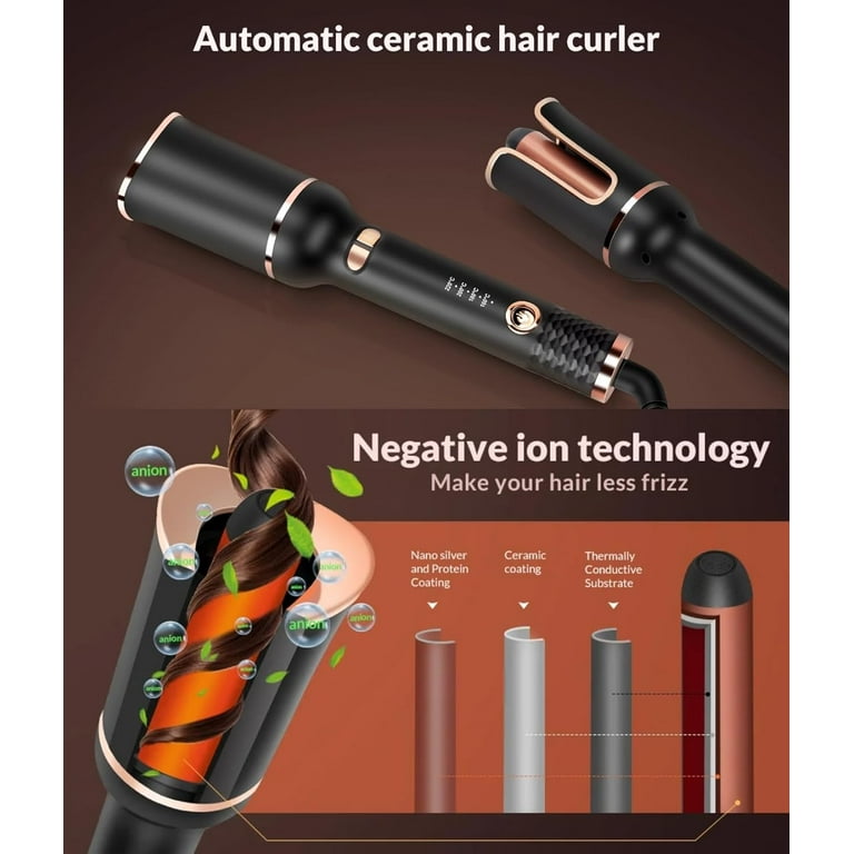 Automatic Rotating Curling Iron for Long Hair, Ceramic Tourmaline, Anti-Scald, Amazon.com: ZAVAREA Automatic Rotating Curling Iron for Long  main image 3