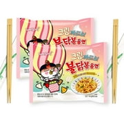 Samyang CREAM CARBONARA Buldak Spicy Chicken Ramen Stir-Fried Noodles with Wooden Chopsticks 4.93 Oz. (Pack of 2)