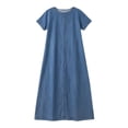 thumbnail image 7 of Ailaofu Womens Casual Short Sleeves Maxi Denim Dress Spring Summer Crewneck Vintage Loose Long Vest Jean Dress, 7 of 7