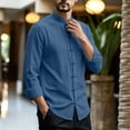thumbnail image 4 of Timoontee Men Mandarin Collar Frog Button Long Sleeve Linen Shirt Loose Relaxed Fit Breathable Oriental Vintage Daily Resort Casual Tops Blue S, 4 of 9