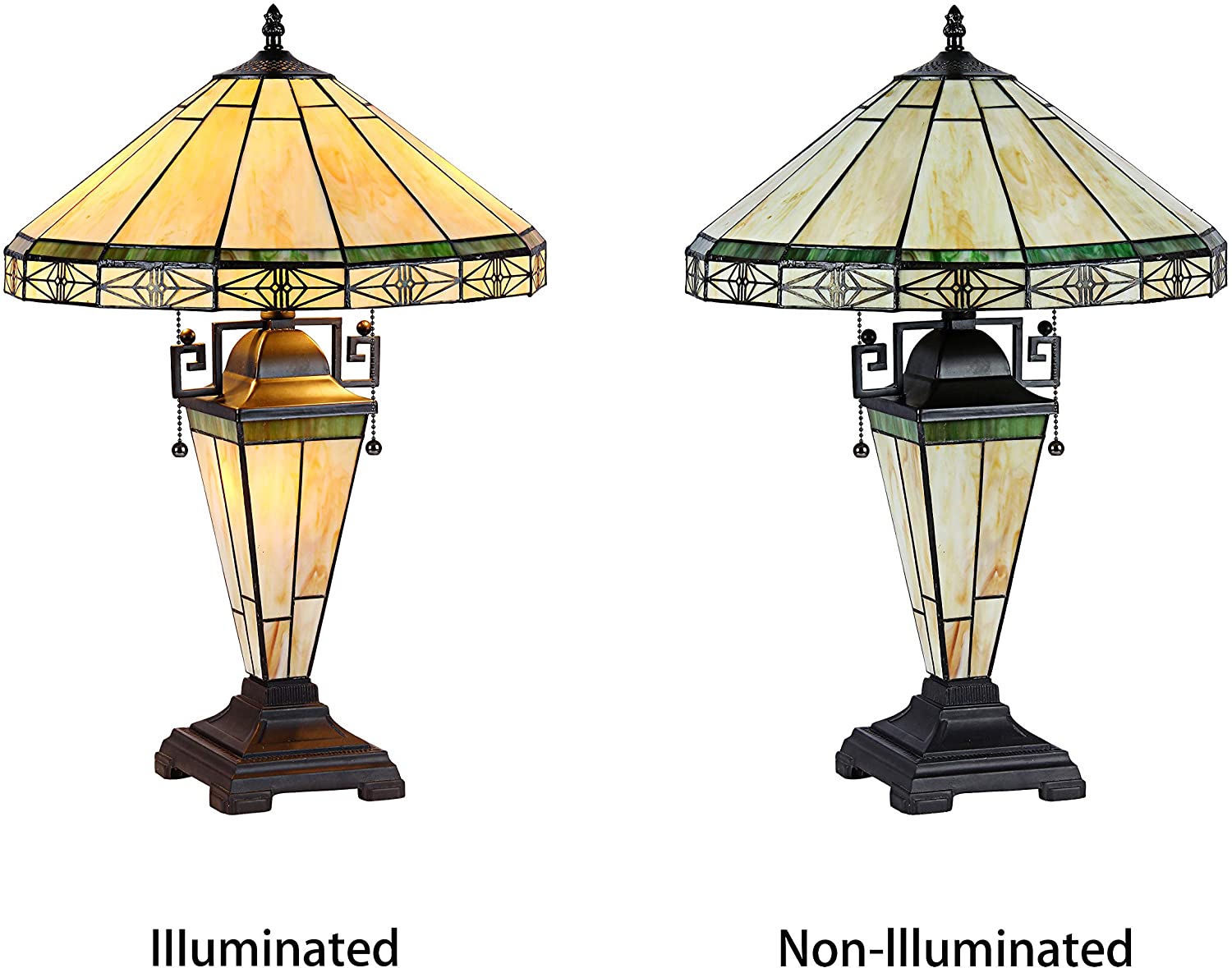 RADIANCE Goods Tiffany-Style 3 Light Mission Double Lit Table Lamp 16" Shade