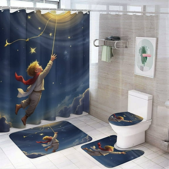 teenager Reaching for The Stars Shower Curtain Bathroom Sets Toilet Lid Rug, Bath Mat And Contour Mat, Shower Curtain 4Pcs