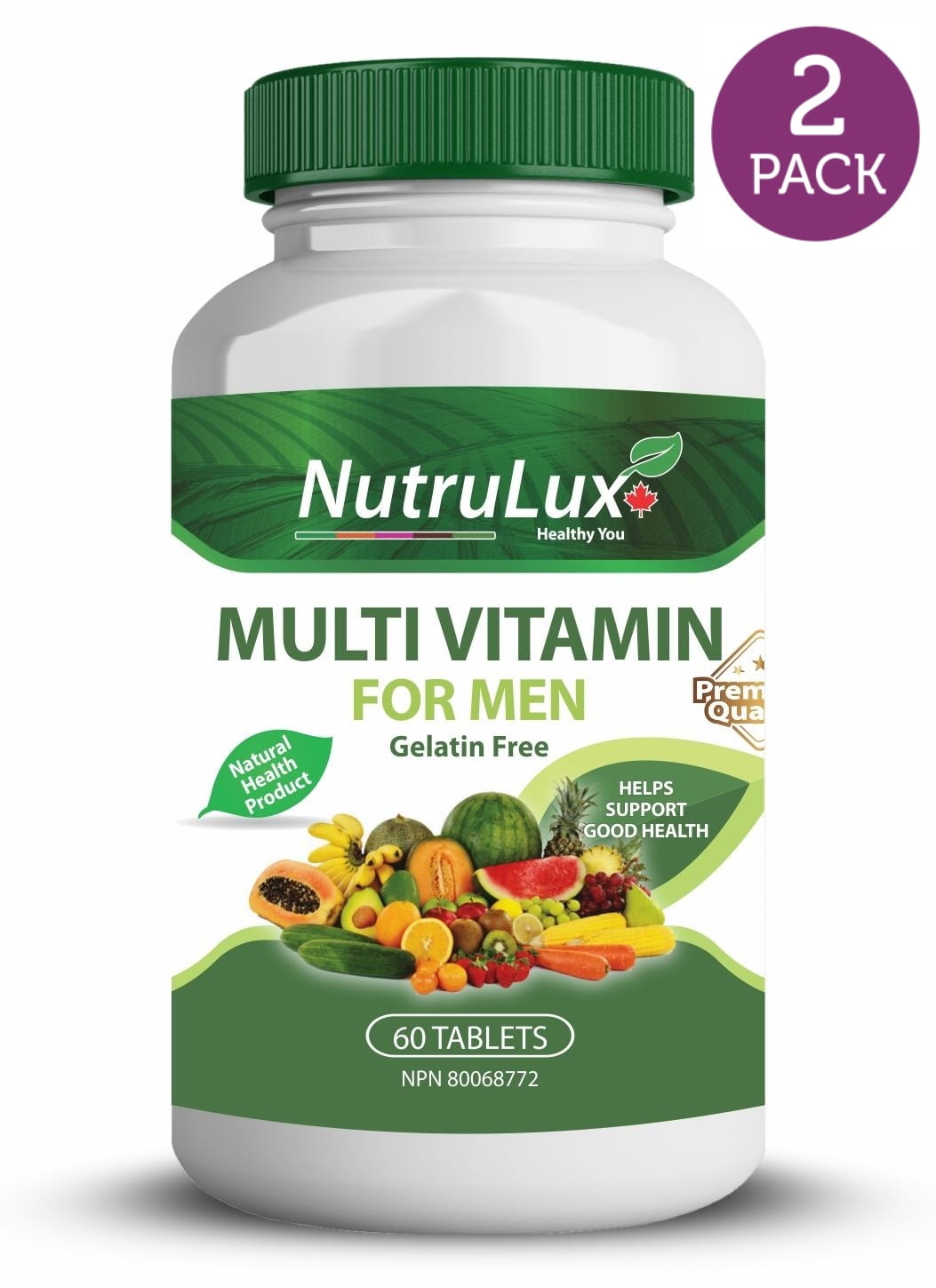 NutruLux NutruLux Multivitamin For Men ( 60 mg Vitamin C ) Halal Gelatin Free Tablets, 120 Tablets (Pack of 2)