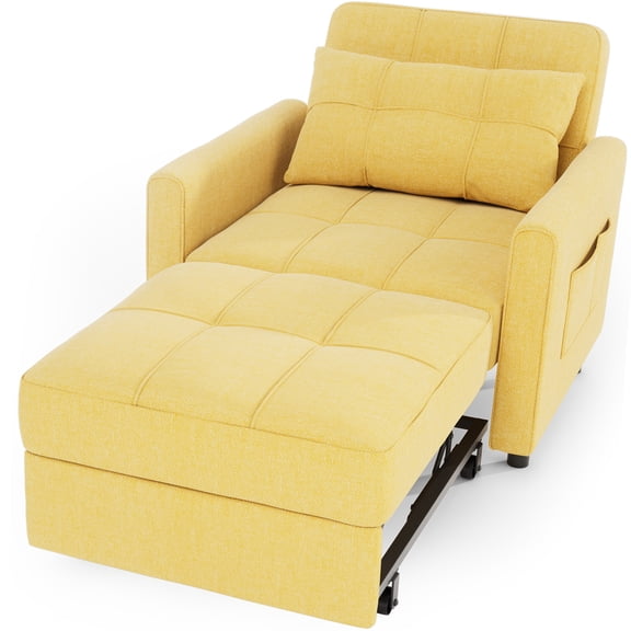 3 in 1 Convertible Sofa Bed, Asofer Sleeper sofa with Adjustable Backrest & Pockets, Small Couch Bed for Apartment, Yellow