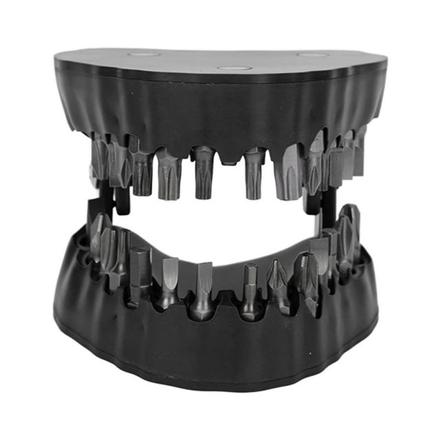 Denture Drill Bit Holder, Completely Open Sturdy ABS Screwdriver Drill Bit Holder Keep Neat Teeth Model Shaped For Working Use Black,Red