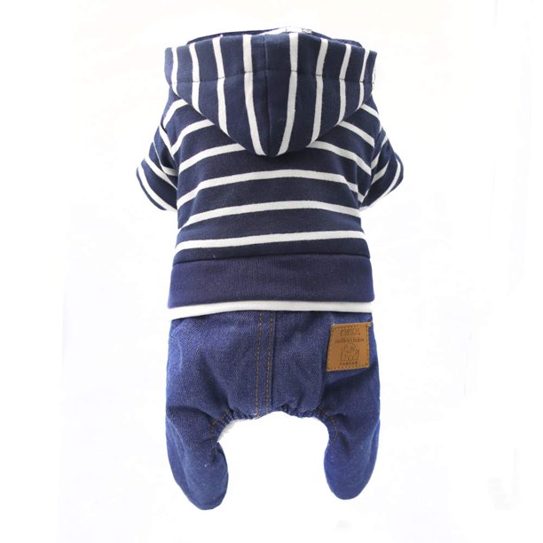 Mono De Mezclilla A Rayas Para Mascotas, Ropa Para Perros, Adorables Pantalones Vaqueros Para Cachorros, Abrigo Para Mascotas Para Ropa De Perros Pequeños Y Medianos, Sudaderas Con Capucha Para Perros
