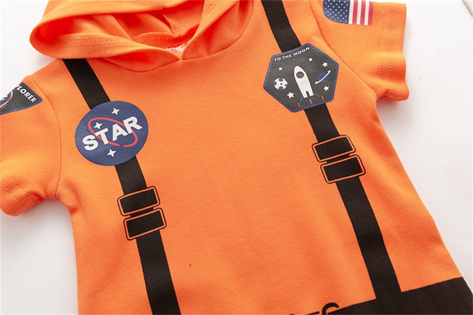 TOOYOU Boys Girls Romper Cute Astronaut Jumpsuit Short Sleeve Pullover Bodysuits Toddler Kids Soft And Comfortable Onesie Orange Size 3-6 Months