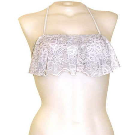 Loco Boutique Pure Lace Long Flounce Bandeau Bikini Top Color: SILVER  Size: S