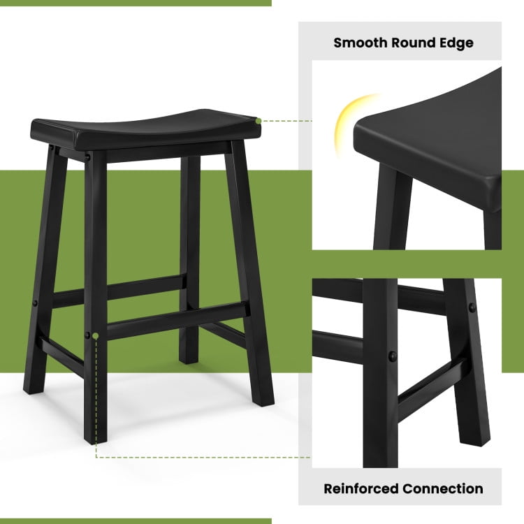 Demi Bonn 24" Set of 2 Counter Height Bar Stools with Solid Wood Legs, Modern Dining Chair, Black