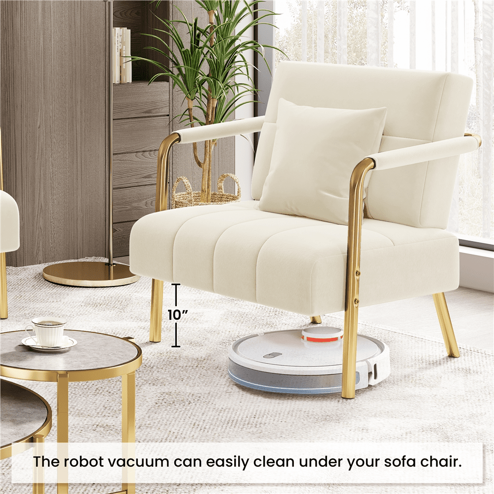 Renwick Velvet Upholstered Accent Armchair with Gold Metal Frame, Beige
