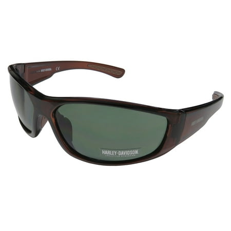 New Harley-Davidson Hd 0108v Mens Designer Full-Rim 100% UVA & UVB Transparent Brown Spectacular Affordable Sunnies Shades Frame Green Lenses 66-15-125 Sunglasses/Sun