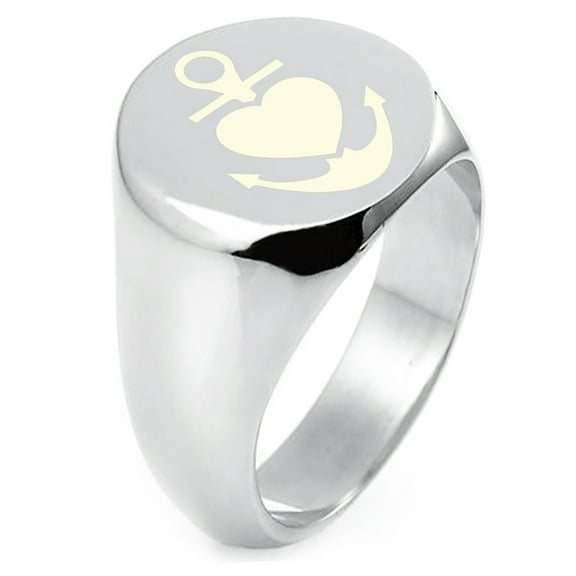Tioneer Sterling Silver Anchor of My Heart Engraved Round Flat Top Polished Ring