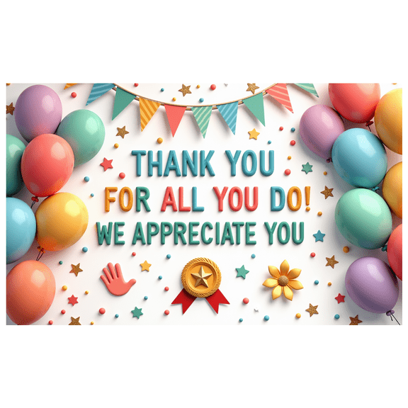 Colorful Decoration Thank You Banner Balloon Theme Appreciation Design for Employee Recognition Office Party School Event