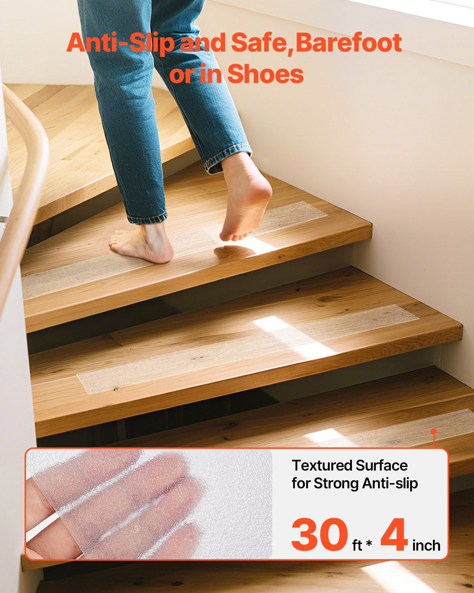 Transparent Anti-Slip Tape – 30FT x 4 Inch Non-Slip Grip Tape for Stairs, Ramps & Floors – Heavy Duty Traction Treads