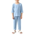 thumbnail image 2 of TIREOW Kids Loungewear 2 Piece Set Contrast Trim Round Neck Three Quarter Sleeve Top and Long Pants Boys and Girls Sleepwear Set, 2 of 5