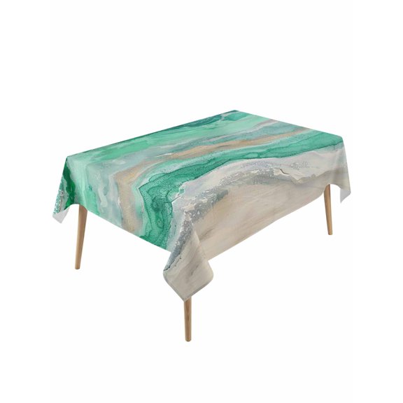 Green Coastal Rectangle Tablecloth, Summer Beach Nautical Abstract Art Waterproof & StainResistant Tablecloth, Washable Oil-proof Table Cover for Dining/Party/Wedding/Camping/Buffet 60x120 In