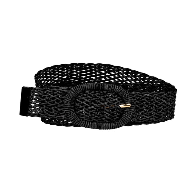 CINTURONES DE CINTURA DELGADA PARA MUJERES INSPIRADOS EN CHIC, CINTURONES BOHEMIOS TEJIDOS Y TRAMADOS CON HEBILLA DE METAL 22.83-33.07" NEGRO