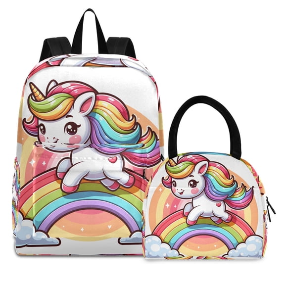 ALAZA Backpack Set Cartoon Unicorn on Rainbow Elementary School Bags Student BookBag with Lunch Bag