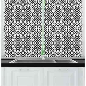 Black And White Curtains 2 Panels Set Monochrome Ikat Pattern