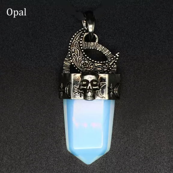 HOOUN Chakra Moon Skull Head Pendants Natural Crystal Quartz Gems Reiki Amulet Healing-Opal-1PC (Random Pick)