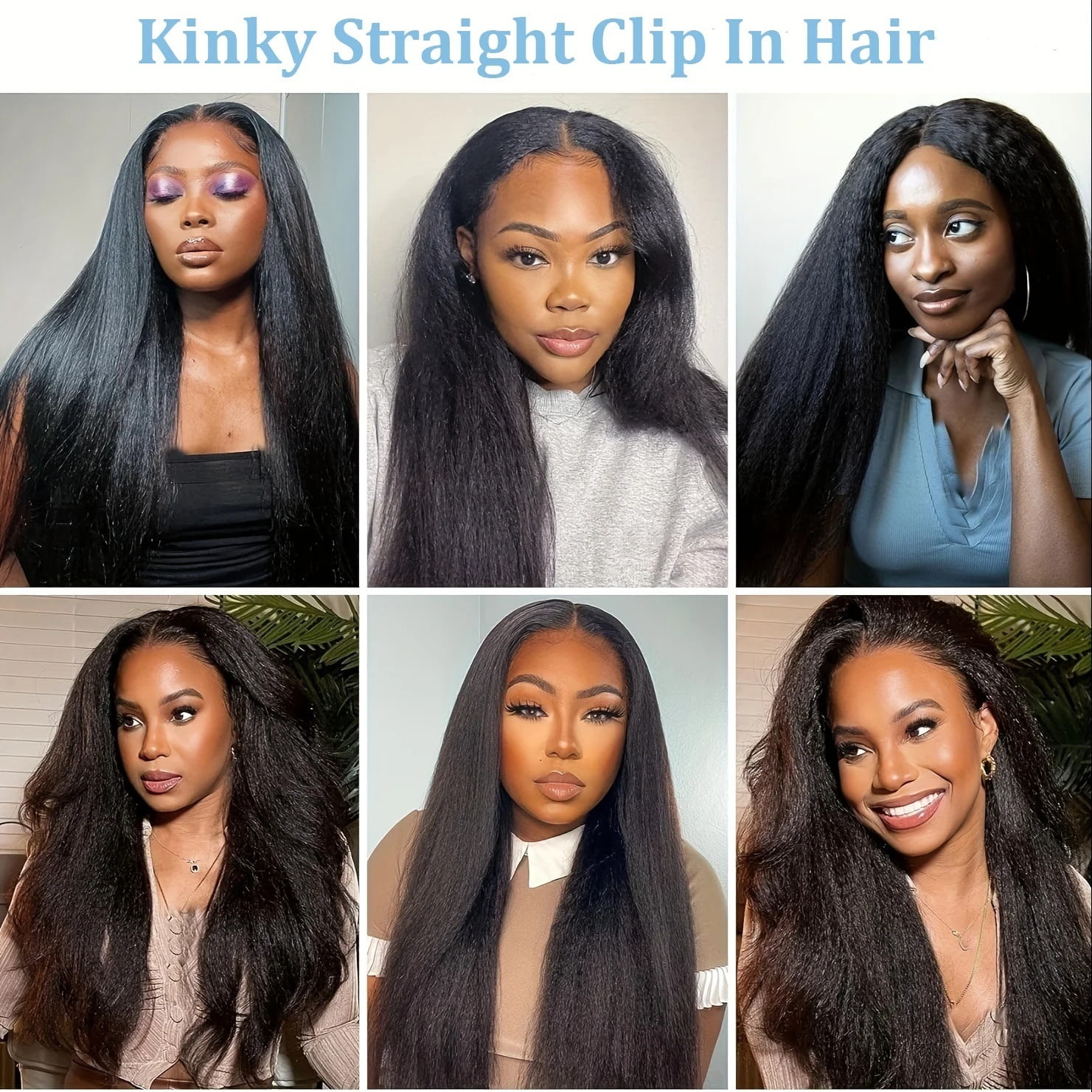 Kinky Straight Clip in Hair Extensions Seamless Clip ins Hair Extensions Real Human Hair Natural Black Yaki Straight Hair Extensions for Black Women