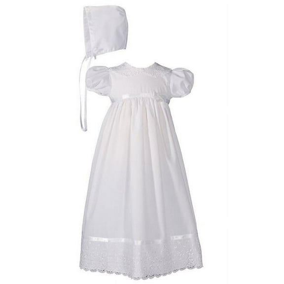 Little Things Mean A Lot PC68GS06 24 in. Girls Poly Cotton Christening Baptism Gown with Lace Collar & Hem - 3-6 Month