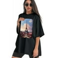 thumbnail image 3 of Plus Size Shirt for Women Black Tops for Women Short Sleeves Shirt for Women Eiffel Tower With Flowers T Shirt Crewneck Shirt for Women XS, 3 of 5