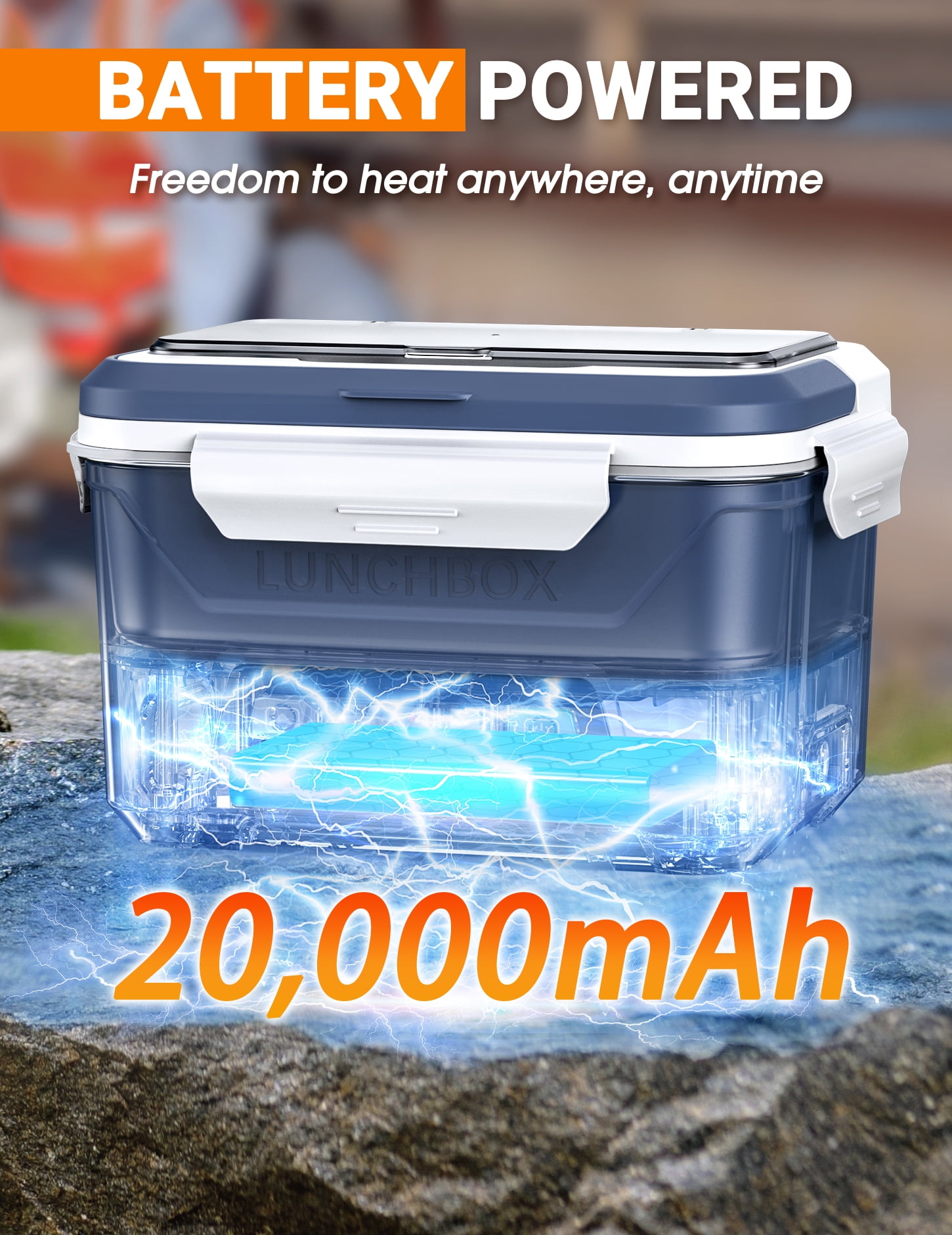 MPOW Cordless Electric Lunch Box, Heated Lunch Box Battery Powered with Automatic Scheduled Heating, 5.5 Cups Capacity, with Removable Tray Divider, Dishwasher Safe, for Hot Meals Anywhere