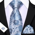 thumbnail image 3 of Set de corbatas Barry.Wang, 150 cm, jacquard de seda, flor azul, 3 of 7