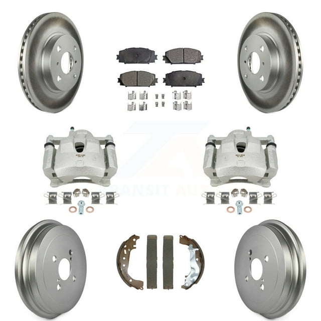 Transit Auto Front Rear Disc Brake Caliper Coated Rotors Drums Semi-Metallic Pads Kit (8Pc) for Car Toyota Yaris KCG-101127P