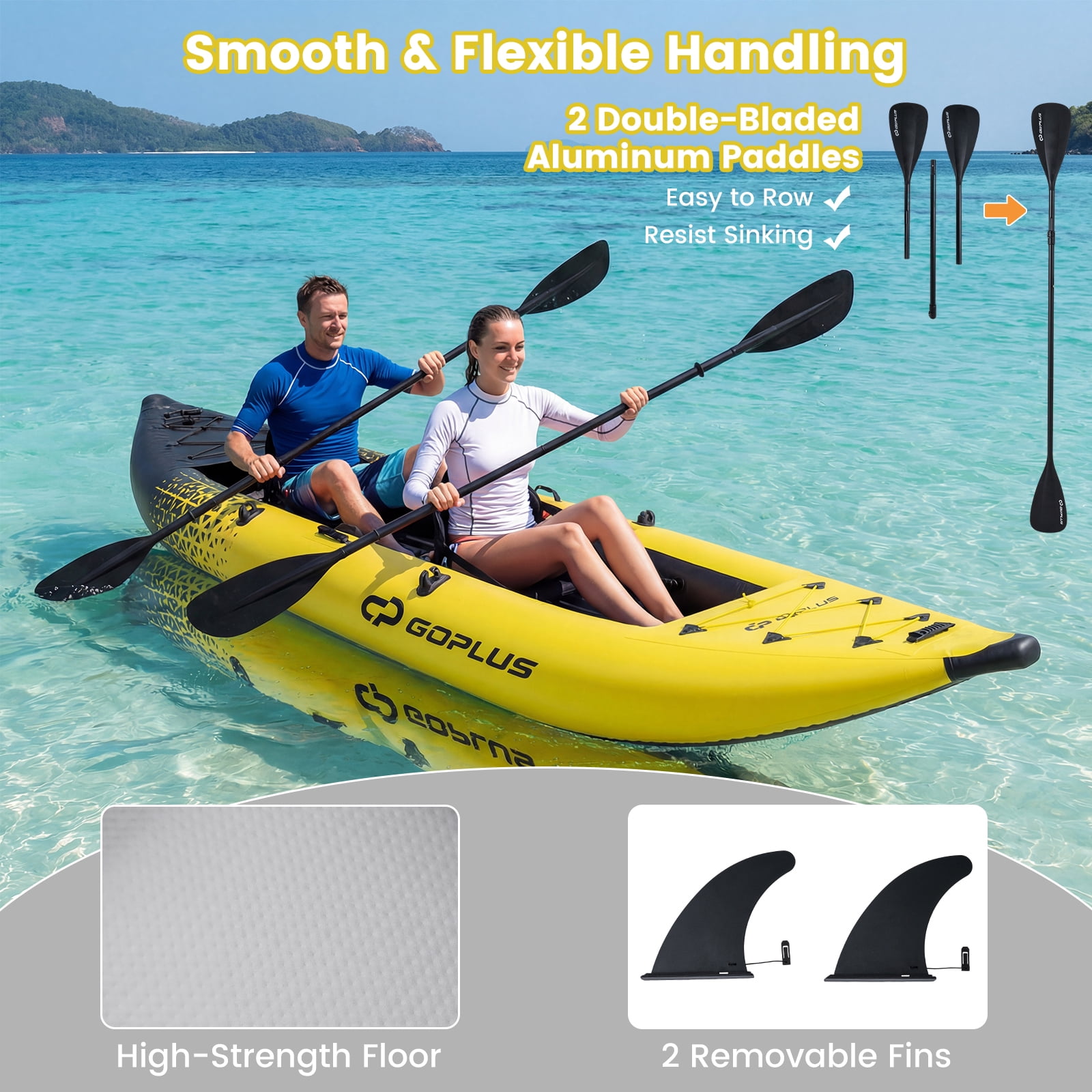 Costway Inflatable Kayak Set Portable 2-person Kayak with Aluminium Oars EVA Padded Seat Yellow