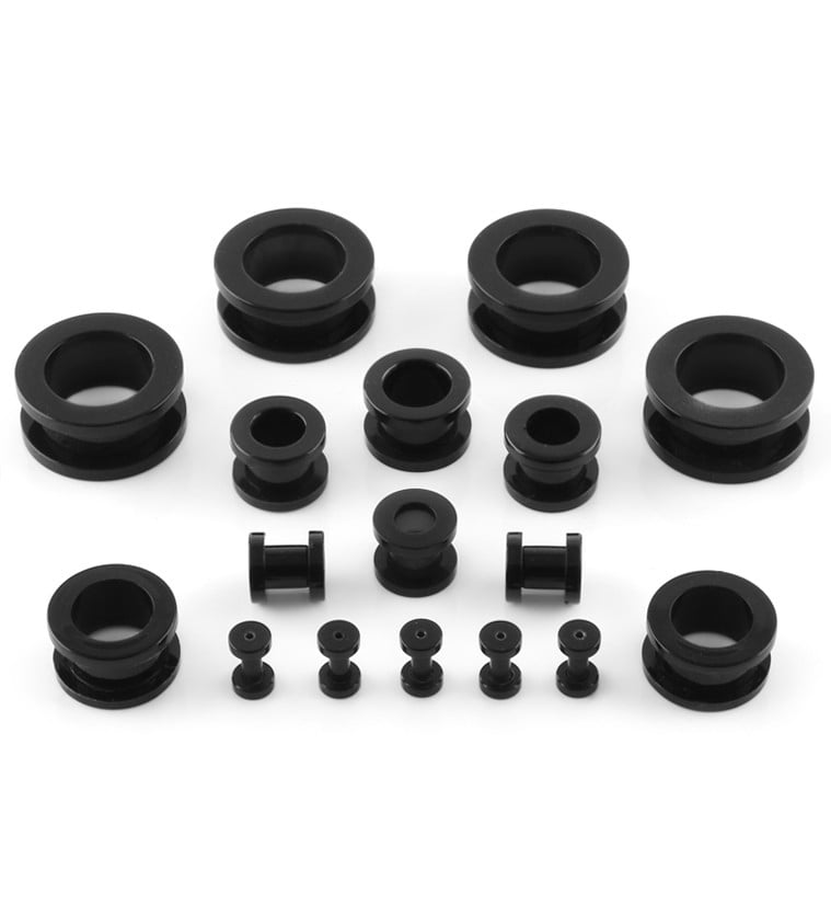 Screwon Plugs/Gauges/Tunnels Black Acrylic 9/16" (14mm) 2 Pieces (1