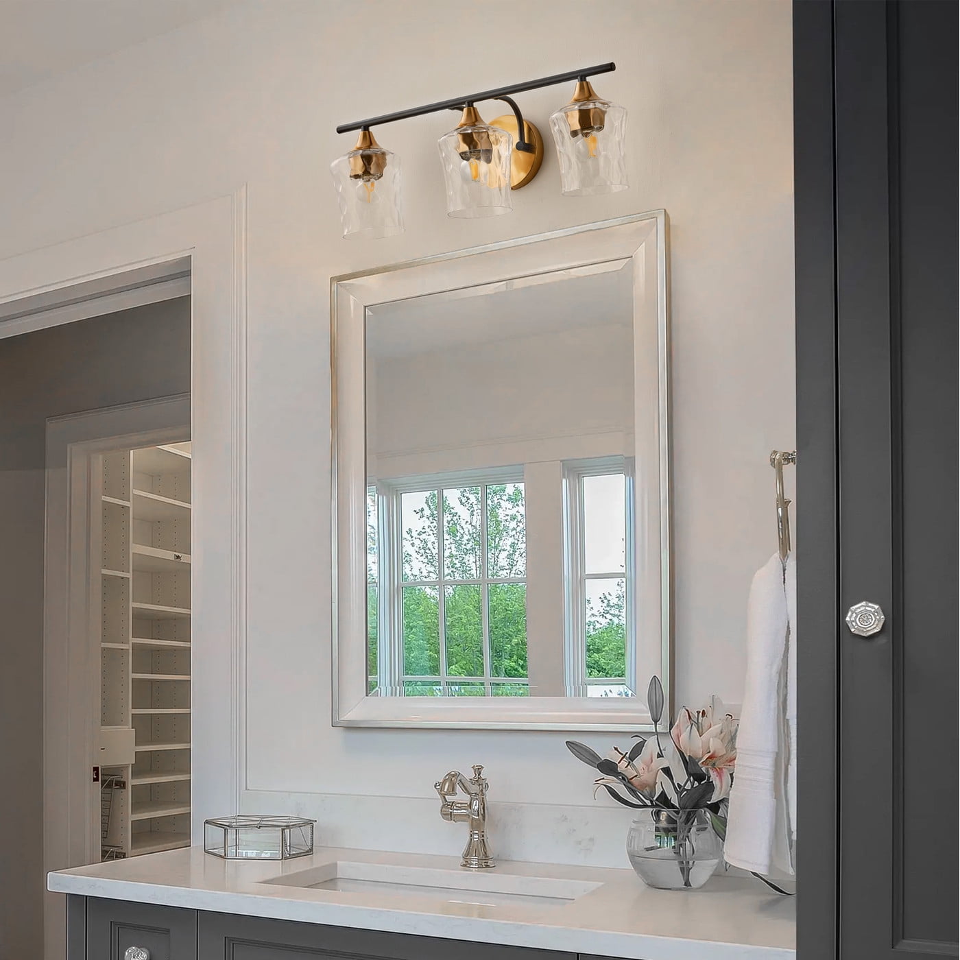 Aiwen Gold Brushed Crystal Vanity Light Fixture 3-Light Modern Bathroom Light Fixture over Mirror Vintage Wall Sconce