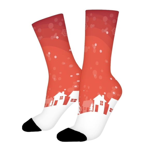 Winter Snow Village Christmas Funny Novelty Crew Socks for Women Men Sports