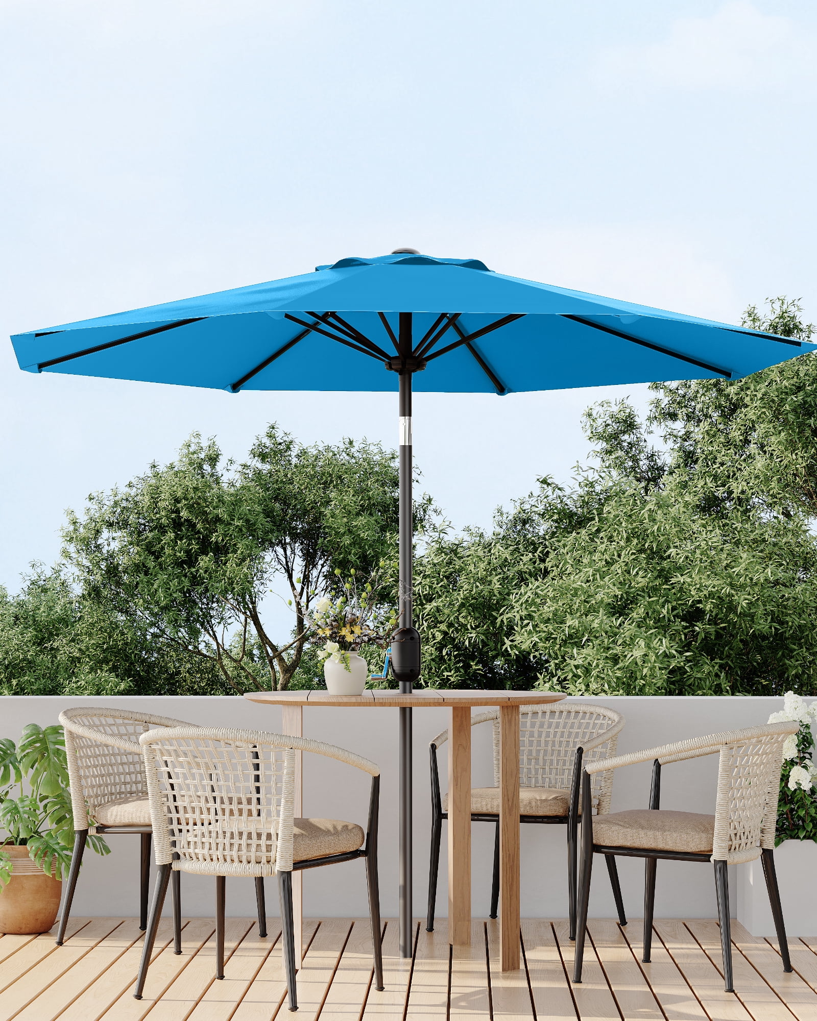 9FT Outdoor Patio Umbrella with Push Button Tilt and Crank, Market Umbrella 8 Sturdy Ribs UV Protection Waterproof Heavy-Duty Pool Umbrella for Deck, Backyard,Garden