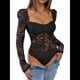 thumbnail image 3 of Body de Larga con Encaje Floral Transparente para Mujer, Top con Escote Corazón Negro XL, 3 of 10