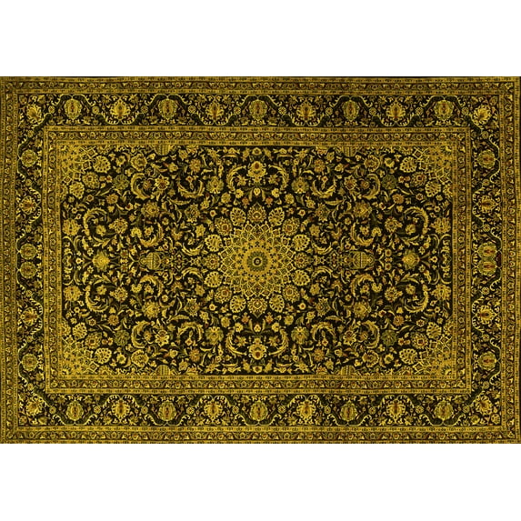 Ahgly Company Machine Washable Indoor Rectangle Medallion Yellow Traditional Area Rugs, 6' x 9'